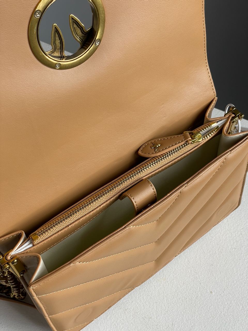 Pinko Large Love Bag Click Big Chevron Beige - 18