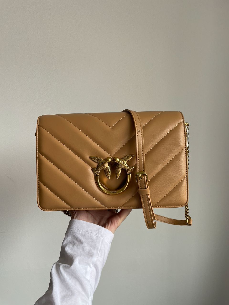 Pinko Large Love Bag Click Big Chevron Beige - 5