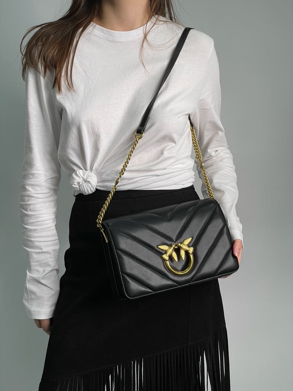 Pinko Large Love Bag Click Big Chevron Black - 7