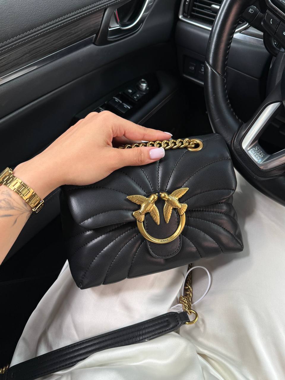 Pinko Love Bag Puff Butterfly Quilt Black/Gold