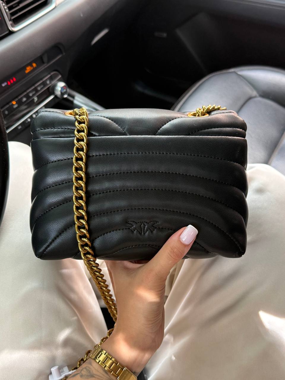 Pinko Love Bag Puff Butterfly Quilt Black/Gold - 13