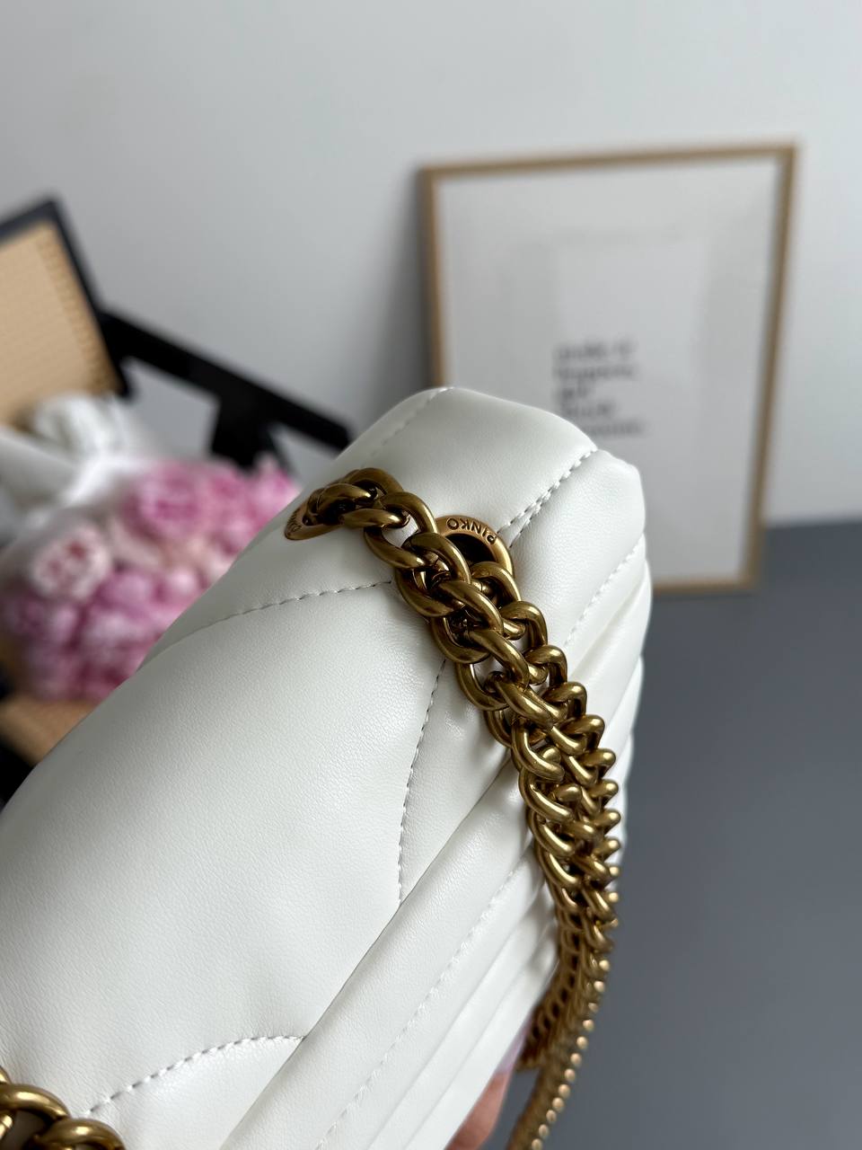 Pinko Love Bag Puff Butterfly Quilt White/Gold - 12