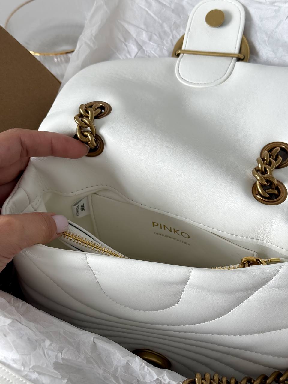 Pinko Love Bag Puff Butterfly Quilt White/Gold - 15