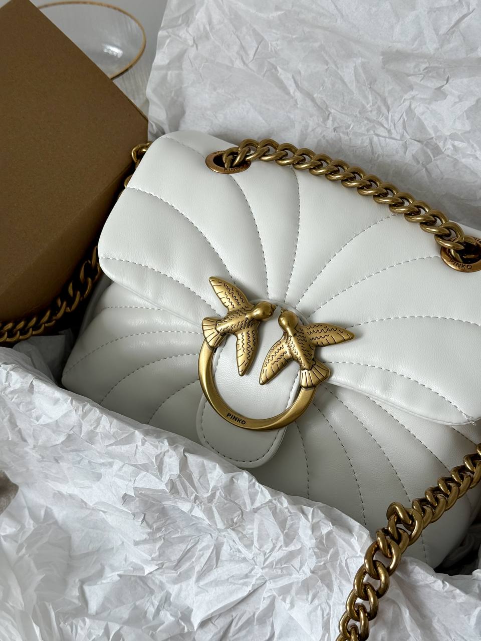 Pinko Love Bag Puff Butterfly Quilt White/Gold - 7