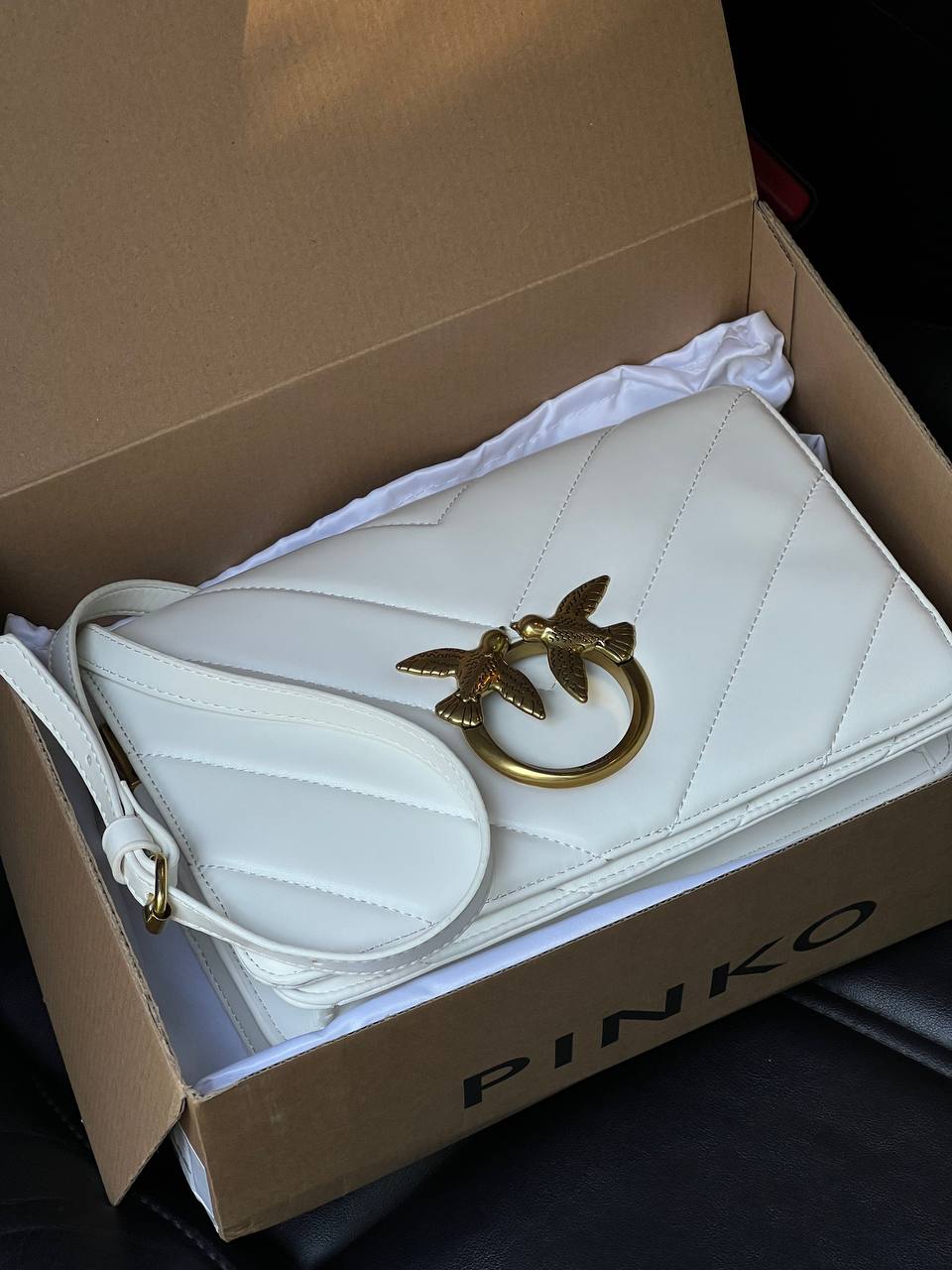 Pinko Love Click Classic Crossbody Bag in Quilted Leathe White - 2