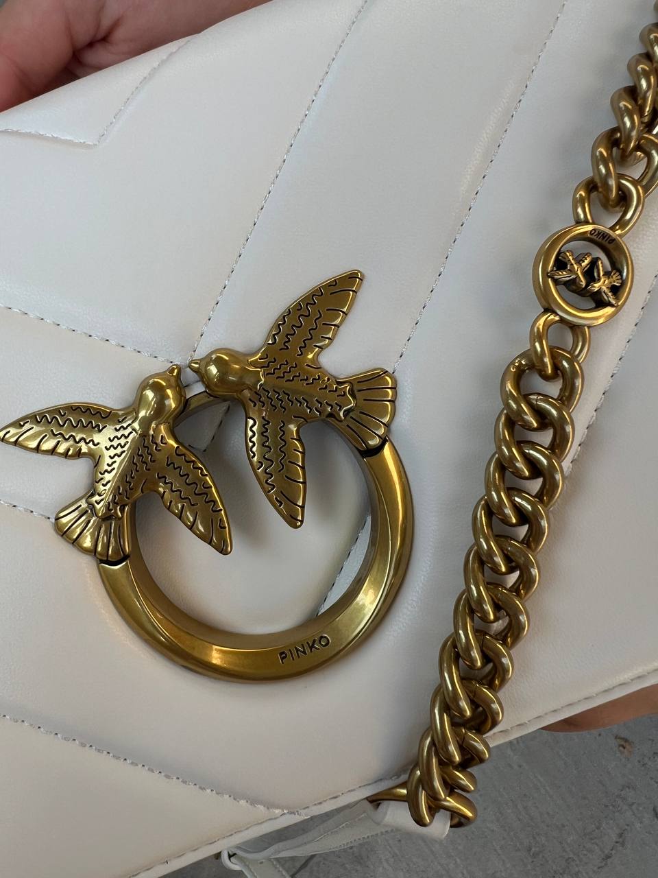 Pinko Love Click Classic Crossbody Bag in Quilted Leathe White - 8