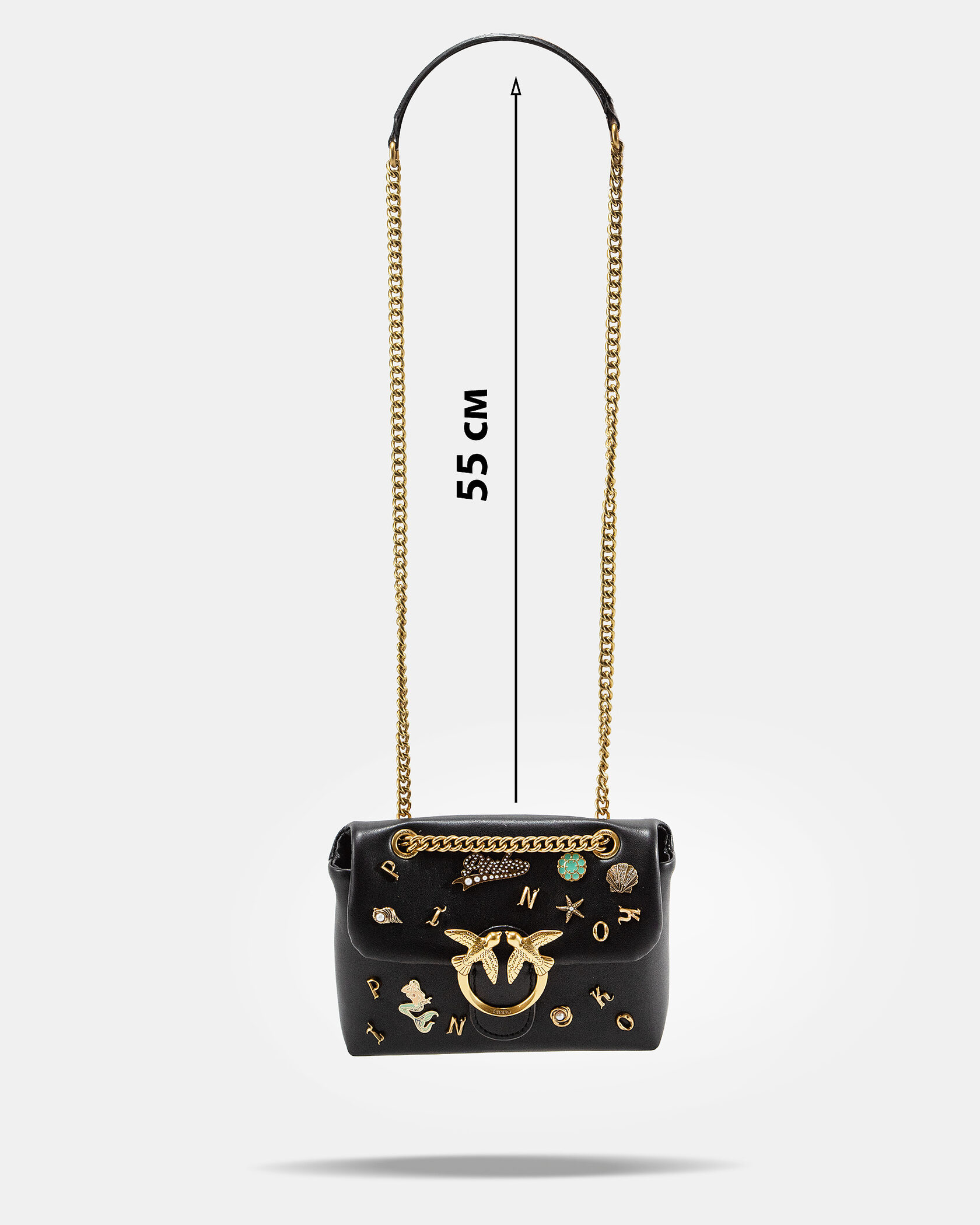 Pinko Love Medium Shoulder Bag in Black Leather with Embellishments - 4