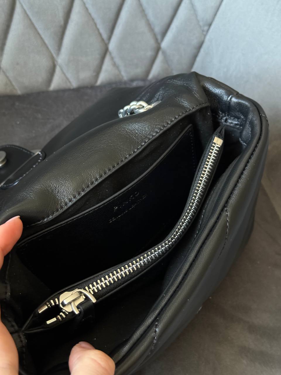 Pinko Love Mini Icon Puff Bag in Black Leather Black/Silver - 3