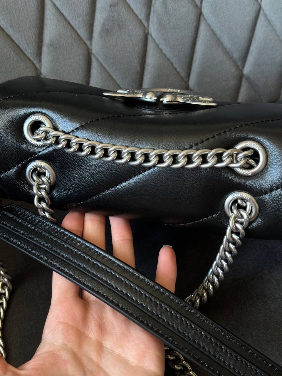 Pinko Love Mini Icon Puff Bag in Black Leather Black/Silver - 5