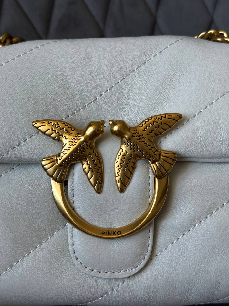 Pinko Love Mini Icon Puff Bag in Black Leather White/Gold - 2