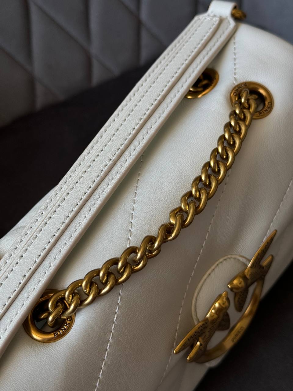 Pinko Love Mini Icon Puff Bag in Black Leather White/Gold - 4