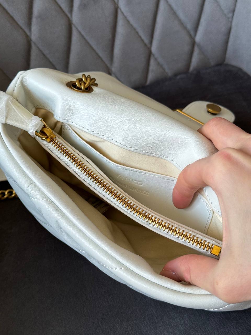 Pinko Love Mini Icon Puff Bag in Black Leather White/Gold - 5