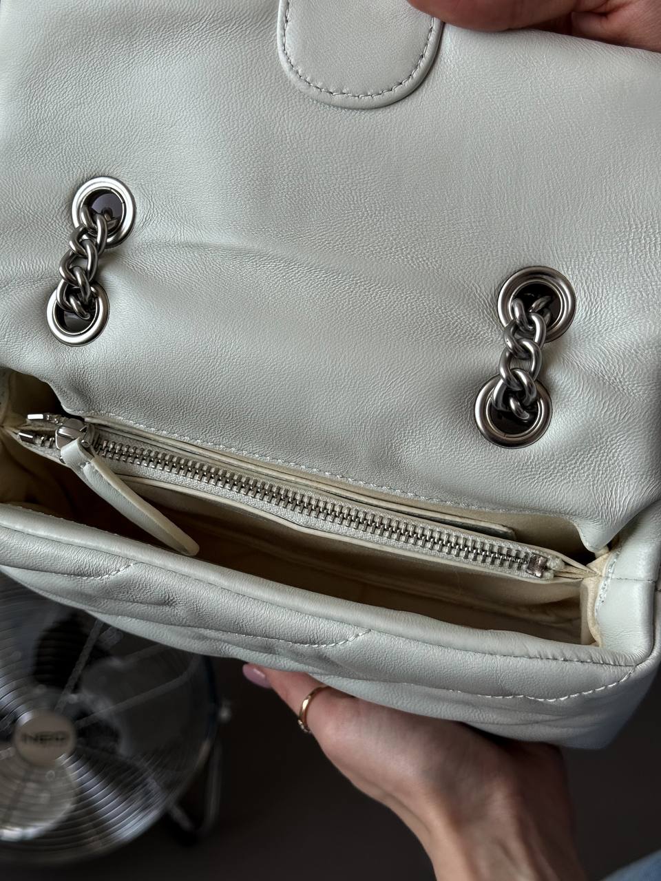 Pinko Love Mini Icon Puff Bag in Black Leather White/Silver - 7