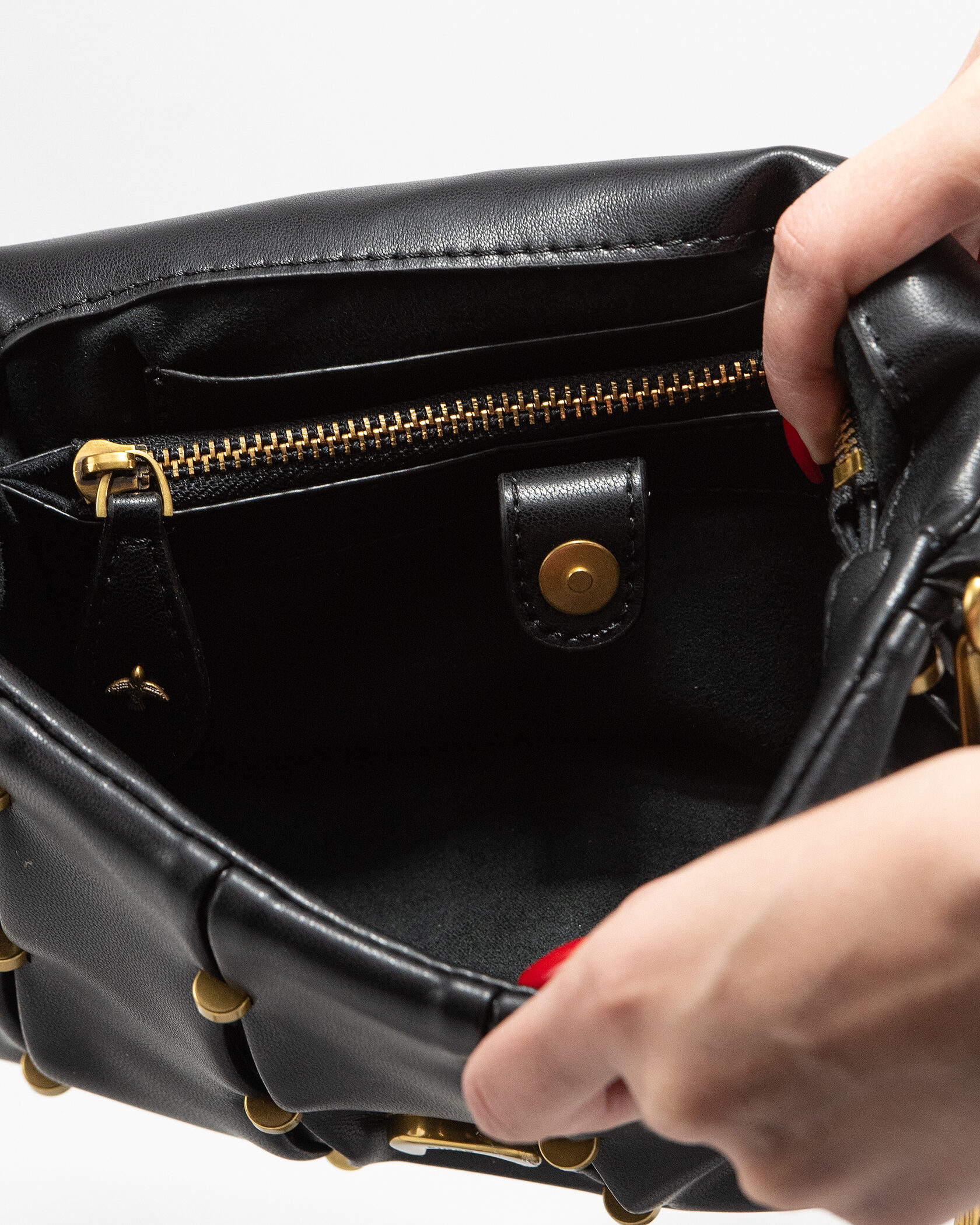 Pinko Love Small Puff Maxi Quilt Shoulder Bag in Black with Studs - 14