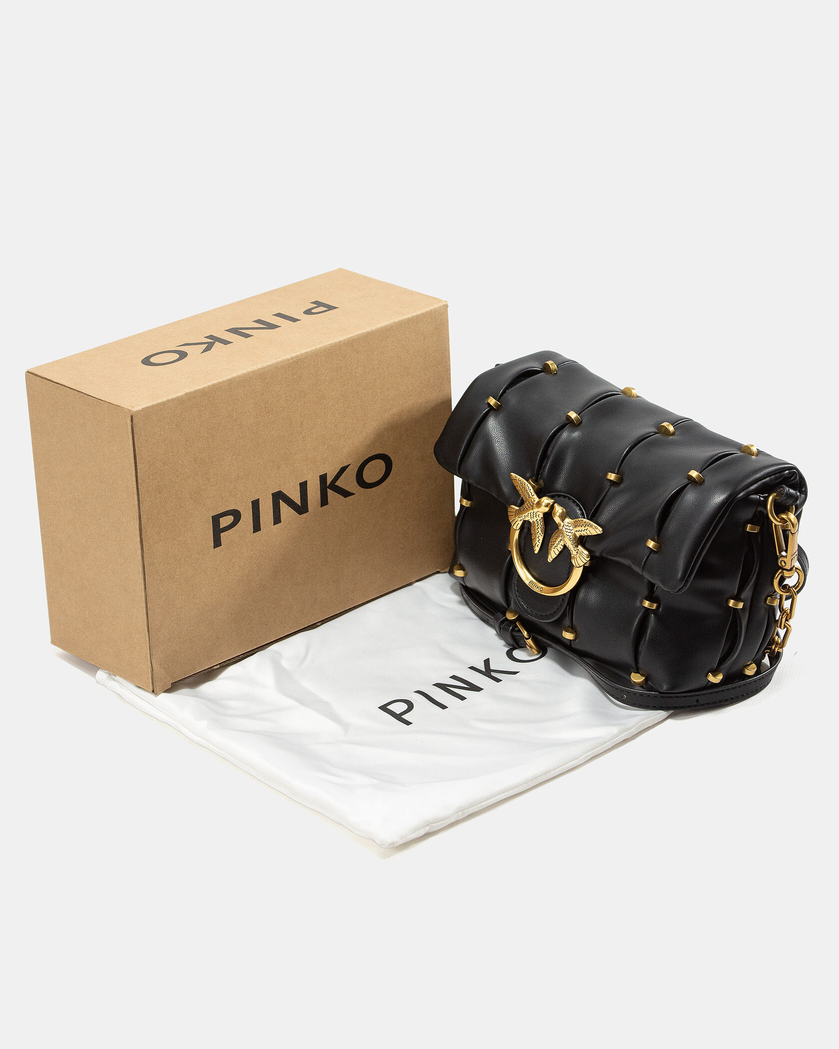 Pinko Love Small Puff Maxi Quilt Shoulder Bag in Black with Studs - 2