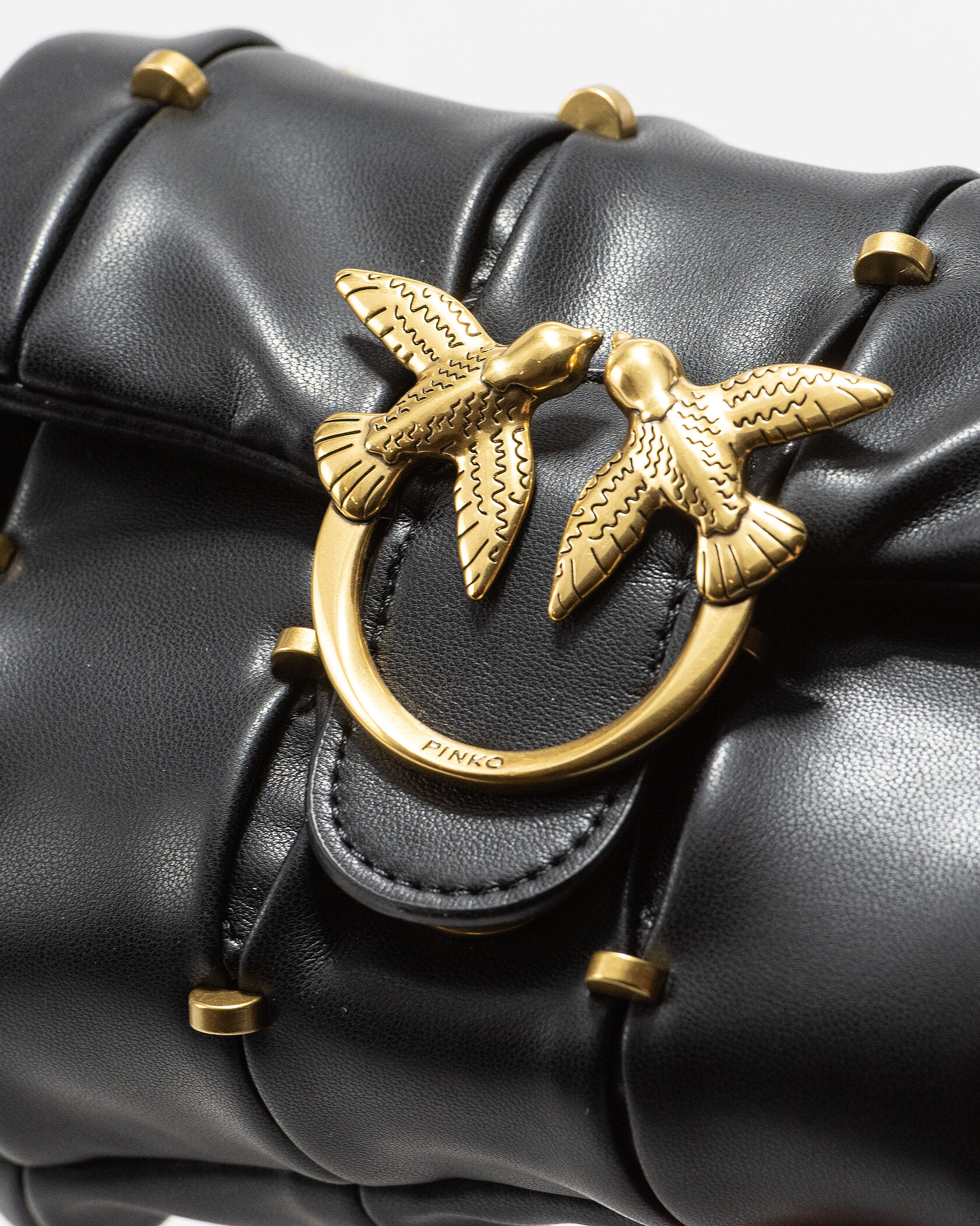 Pinko Love Small Puff Maxi Quilt Shoulder Bag in Black with Studs - 6