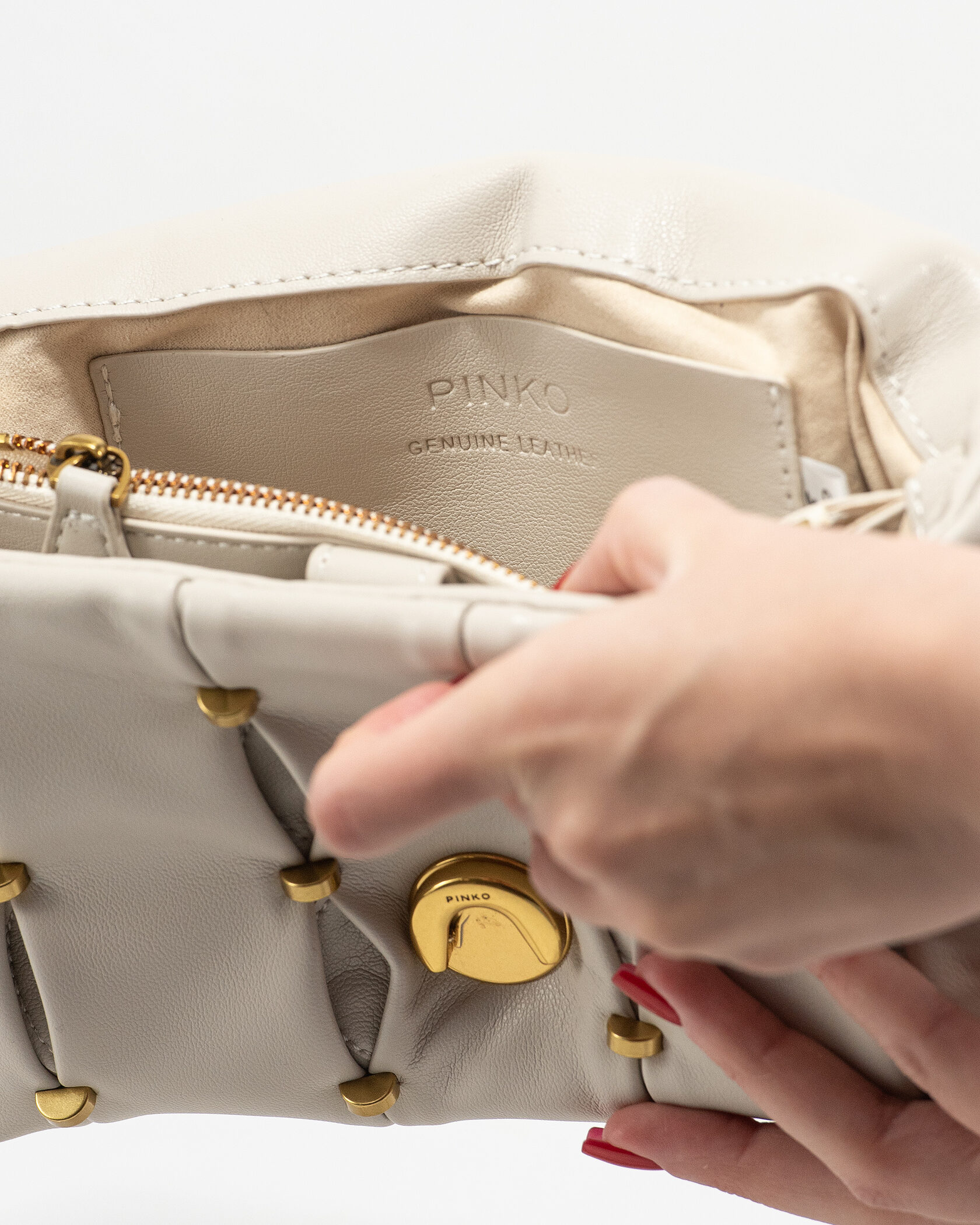 Pinko Love Small Puff Maxi Quilt Shoulder Bag in White with Studs - 13