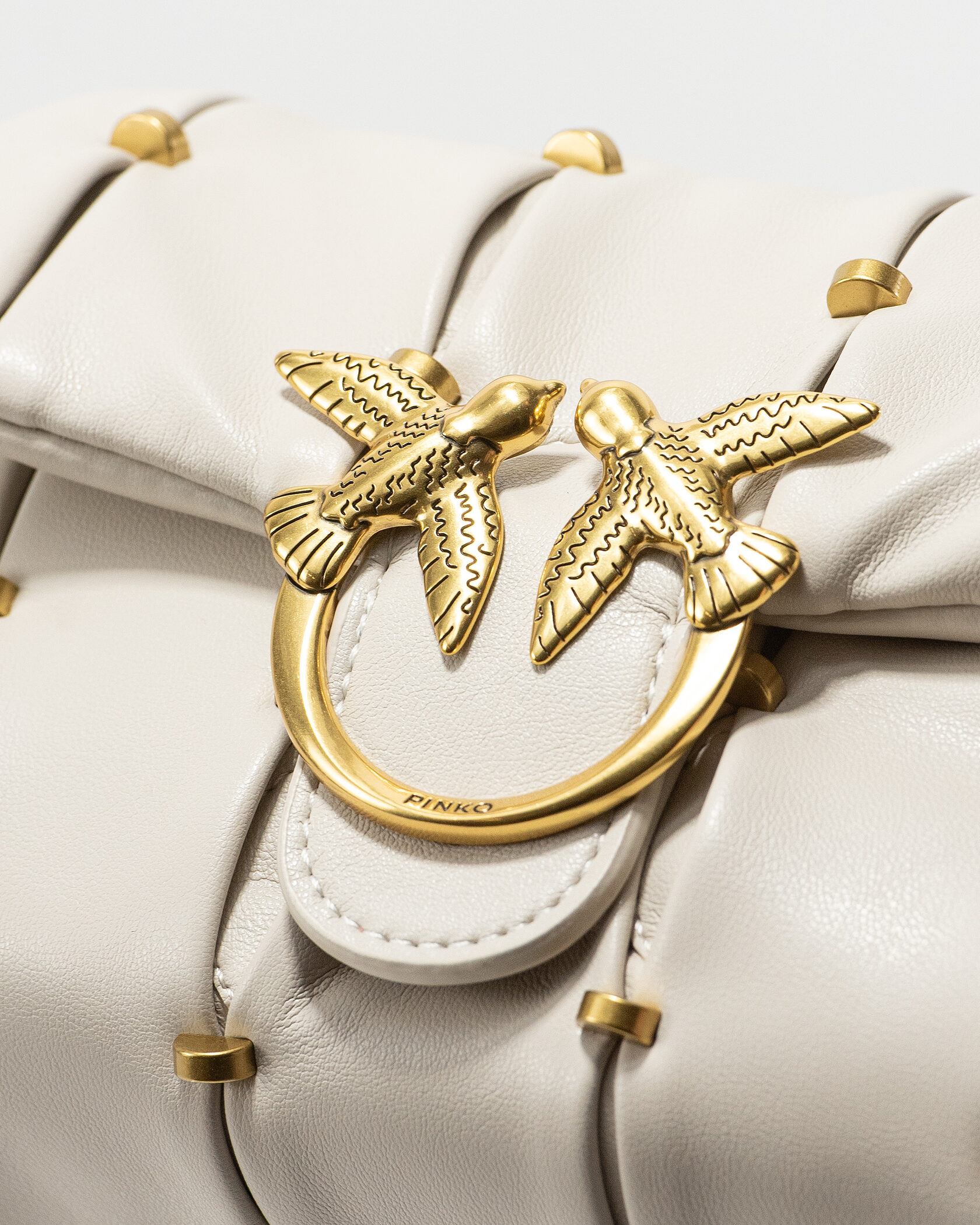 Pinko Love Small Puff Maxi Quilt Shoulder Bag in White with Studs - 6