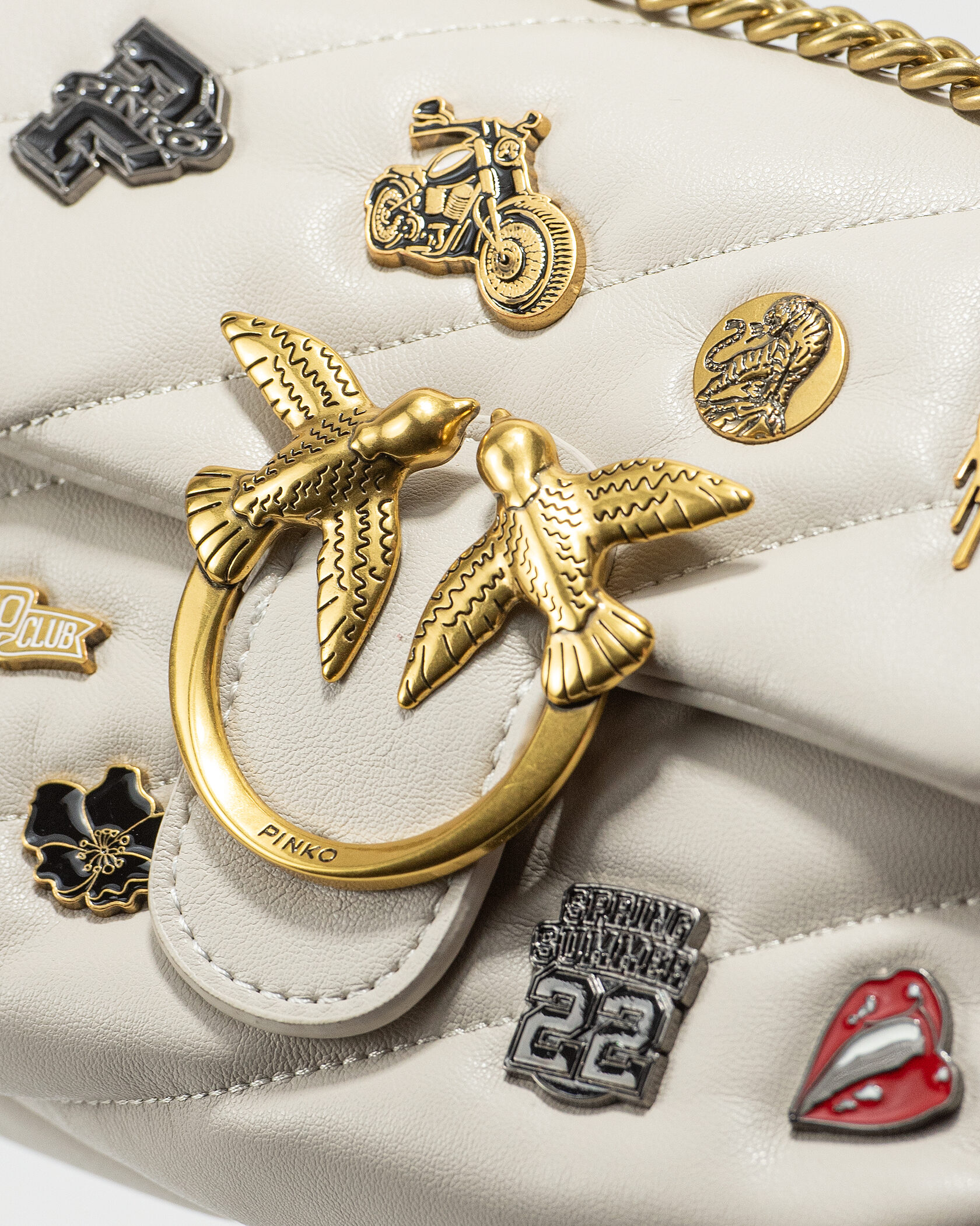 Pinko Milk Quilted Leather Love Mini Puff Pins - 7