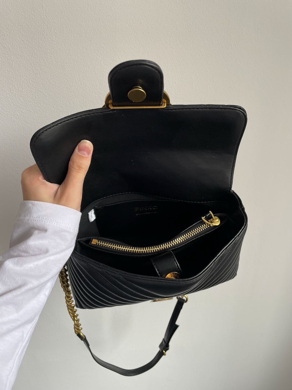 Pinko Mini Classic Lady Love Bag Puff Chevron Black/Gold - 16