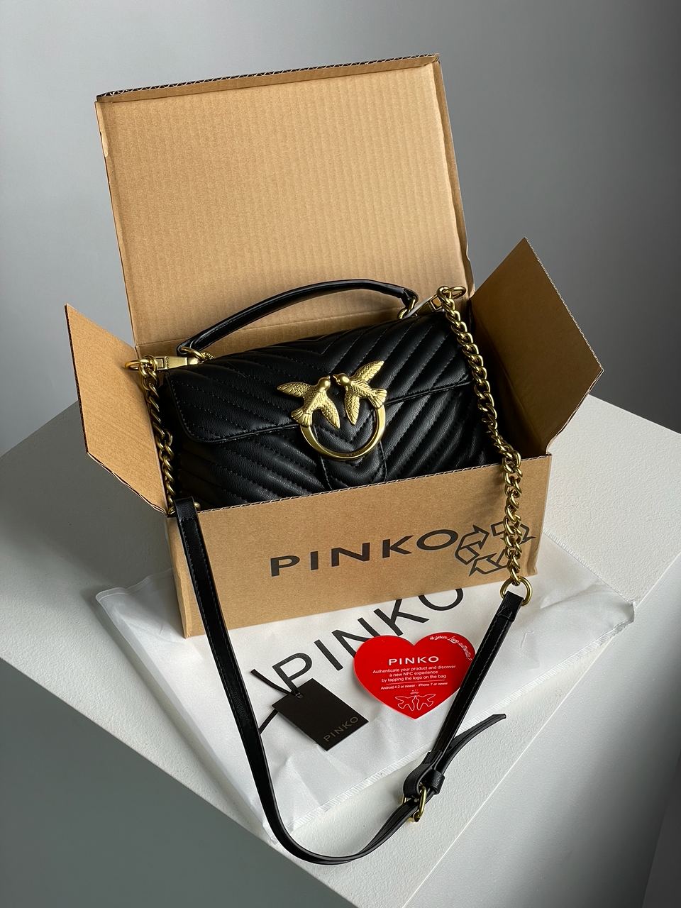 Pinko Mini Classic Lady Love Bag Puff Chevron Black/Gold - 2