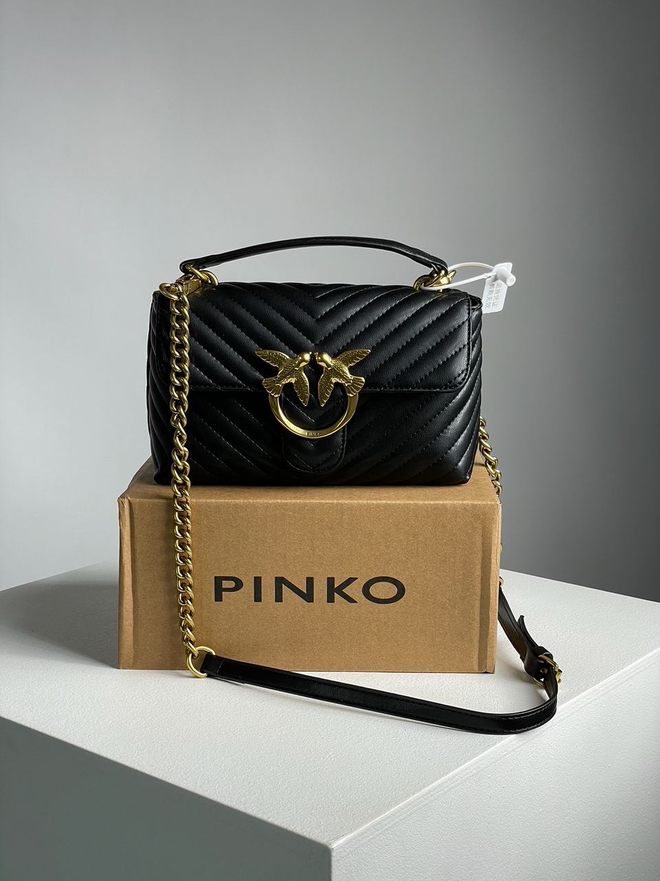 Pinko Mini Classic Lady Love Bag Puff Chevron Black/Gold - 3