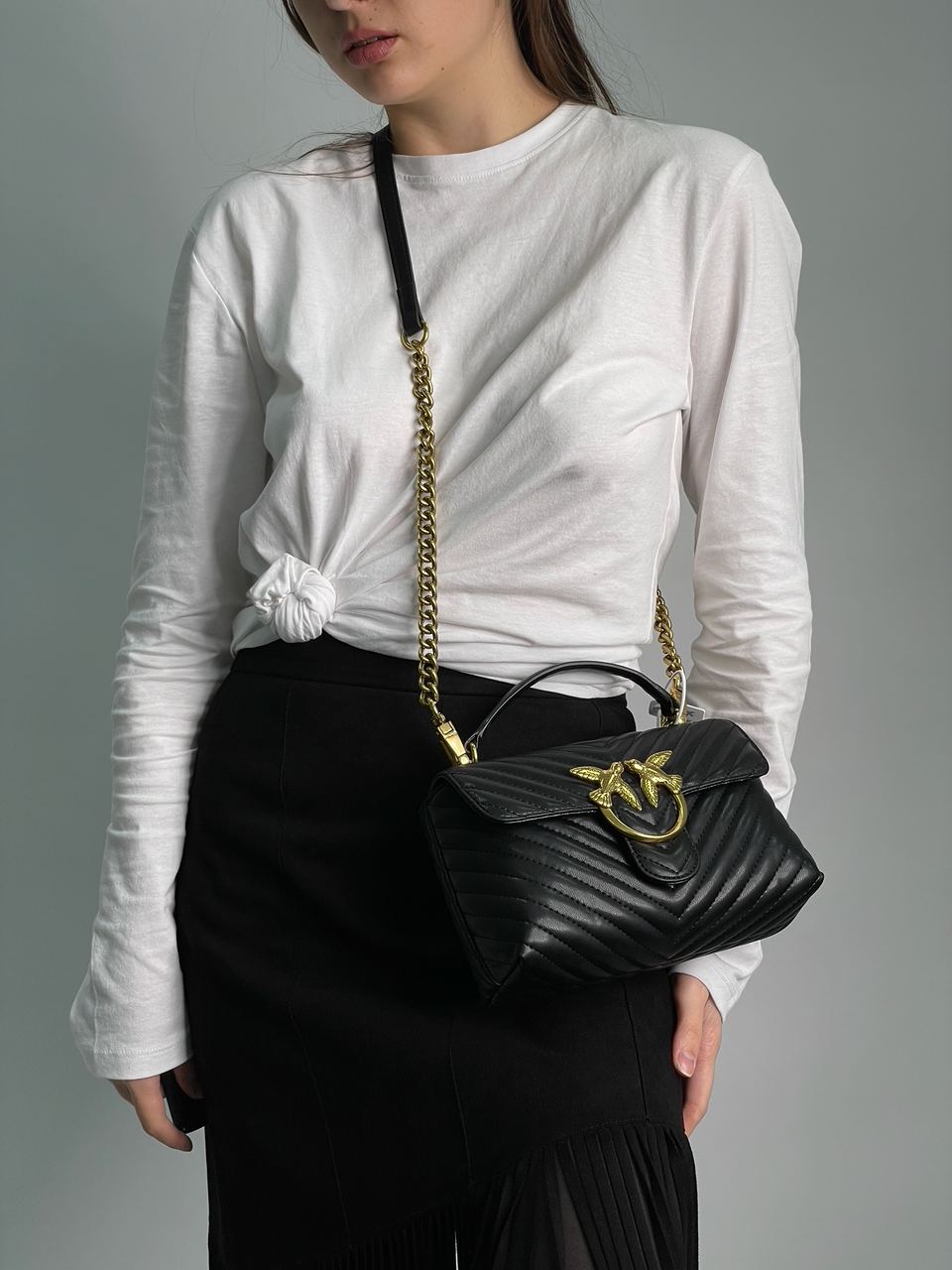 Pinko Mini Classic Lady Love Bag Puff Chevron Black/Gold - 7