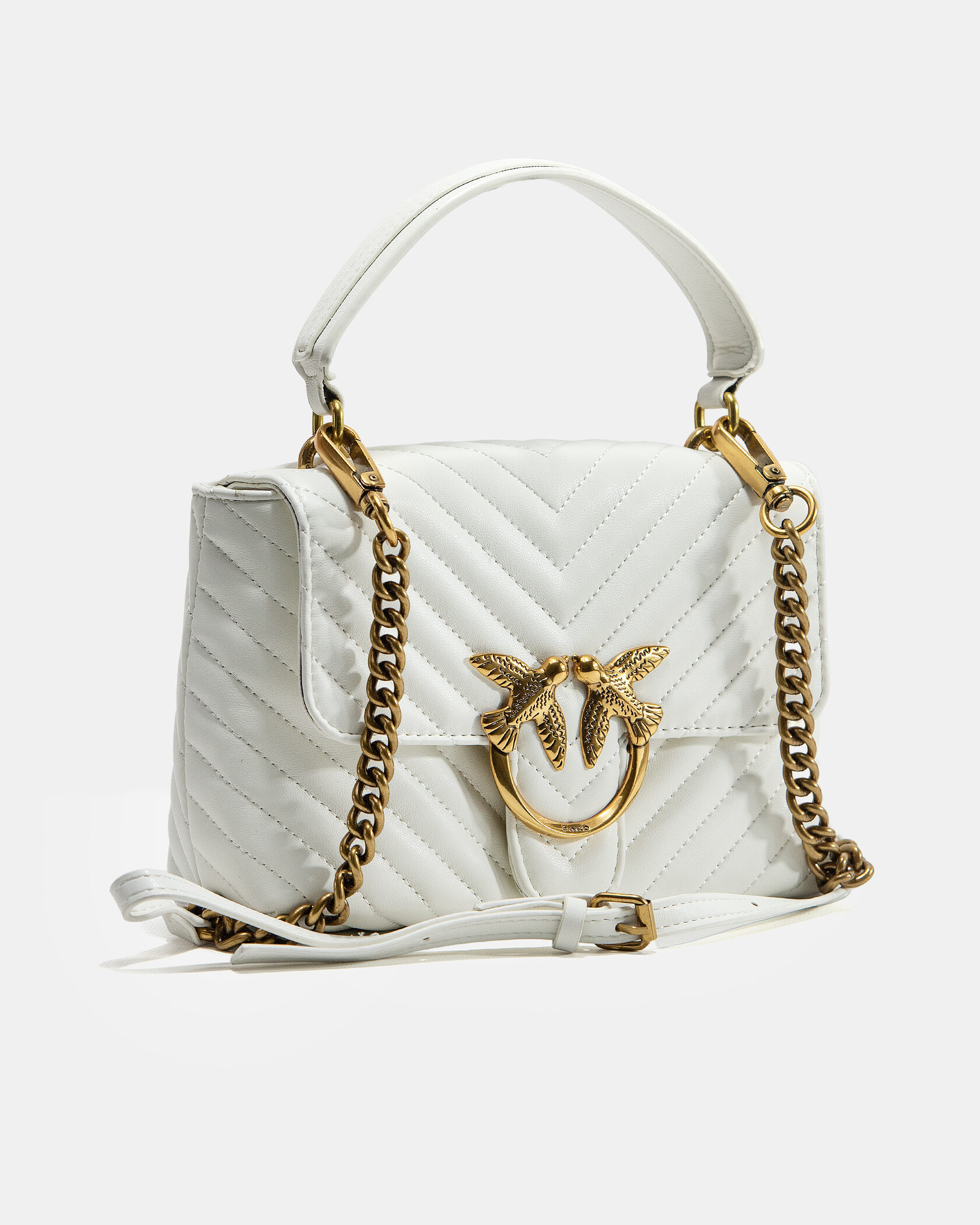 Pinko Mini Classic Lady Love Bag Puff Chevron White/Gold - 7