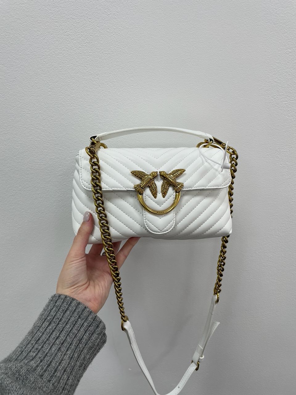 Pinko Mini Classic Lady Love Bag Puff Chevron White/Gold - 5