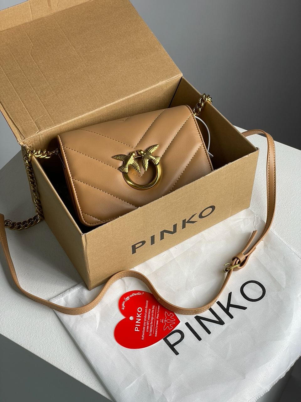 Pinko Mini Love Bag Click Big Chevron Beige - 2
