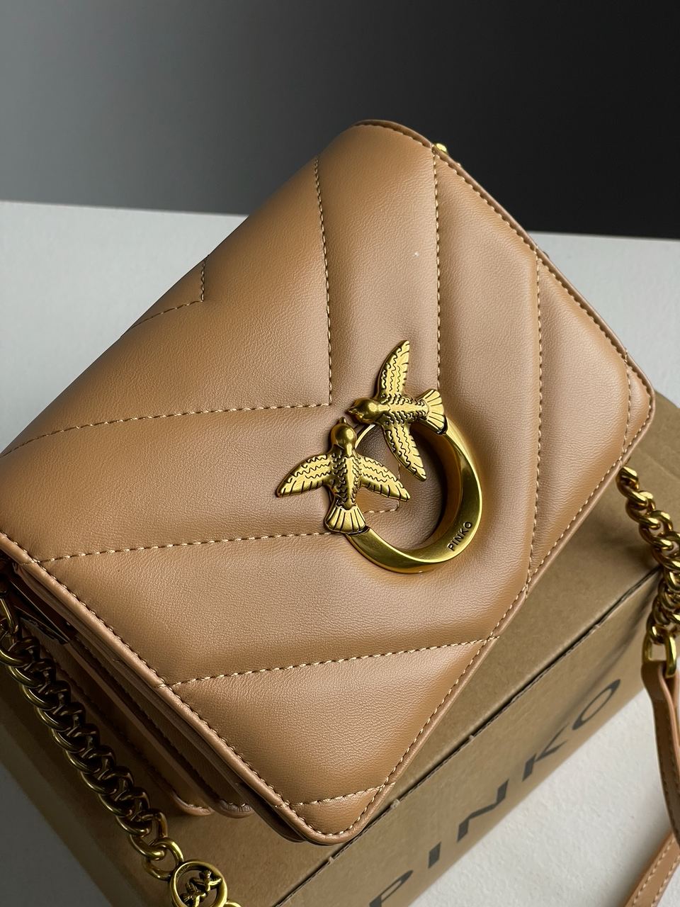 Pinko Mini Love Bag Click Big Chevron Beige - 7