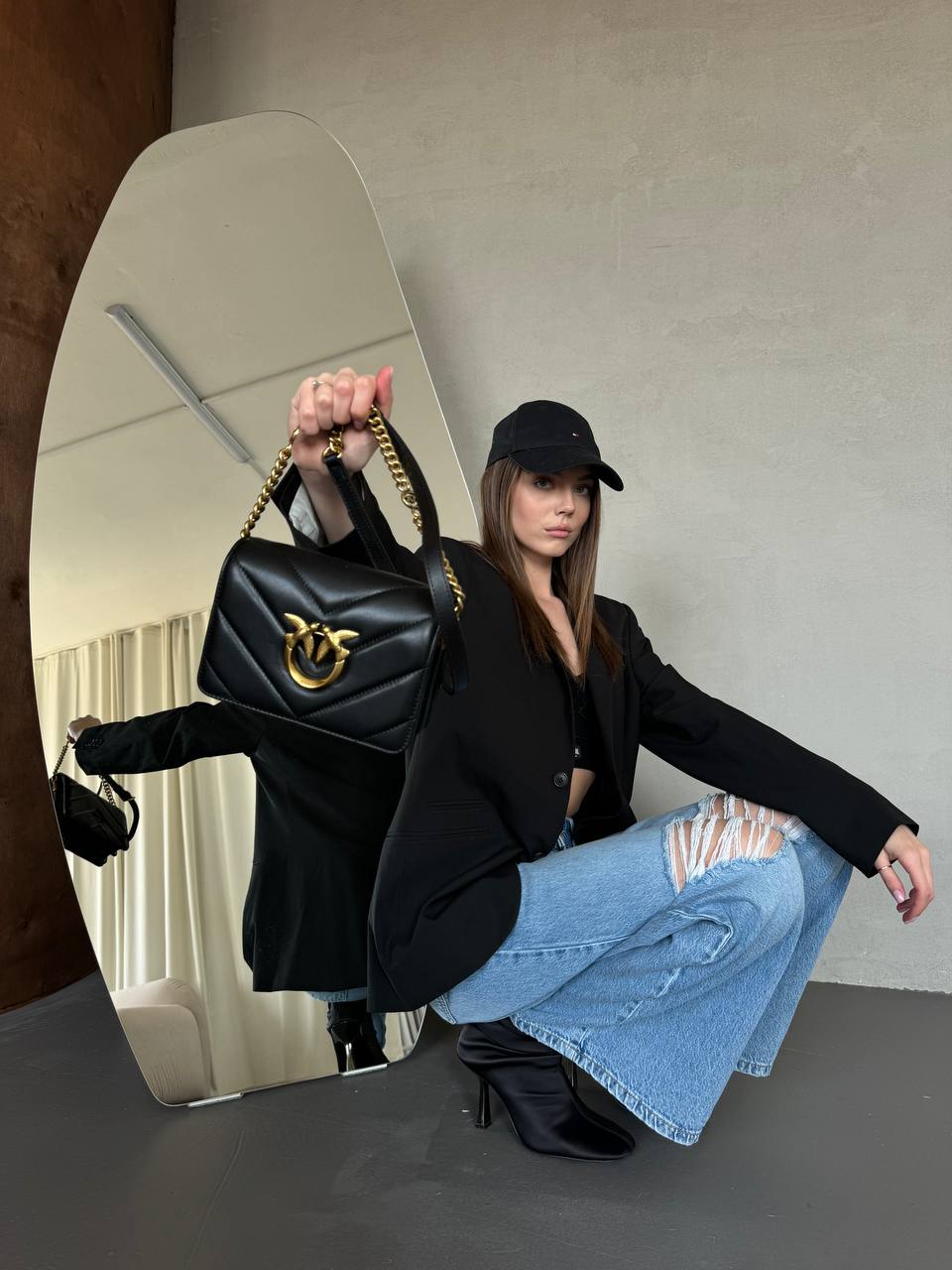 Pinko Mini Love Bag Click Big Chevron Black - 3