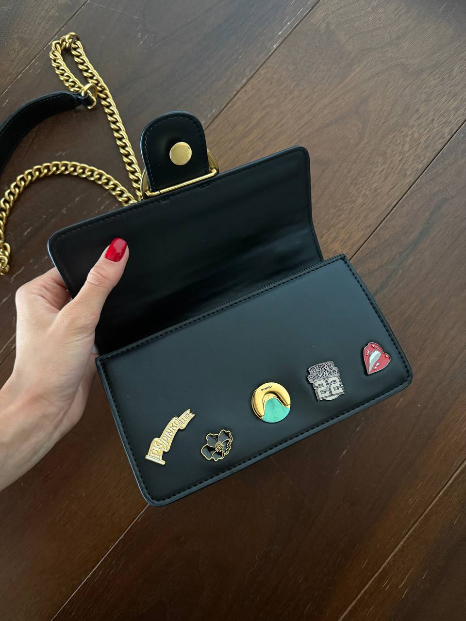 Pinko Mini Love Bag One Simply With Enamel Pin Black - 3