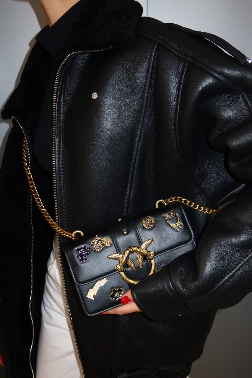 Pinko Mini Love Bag One Simply With Enamel Pin Black - 5