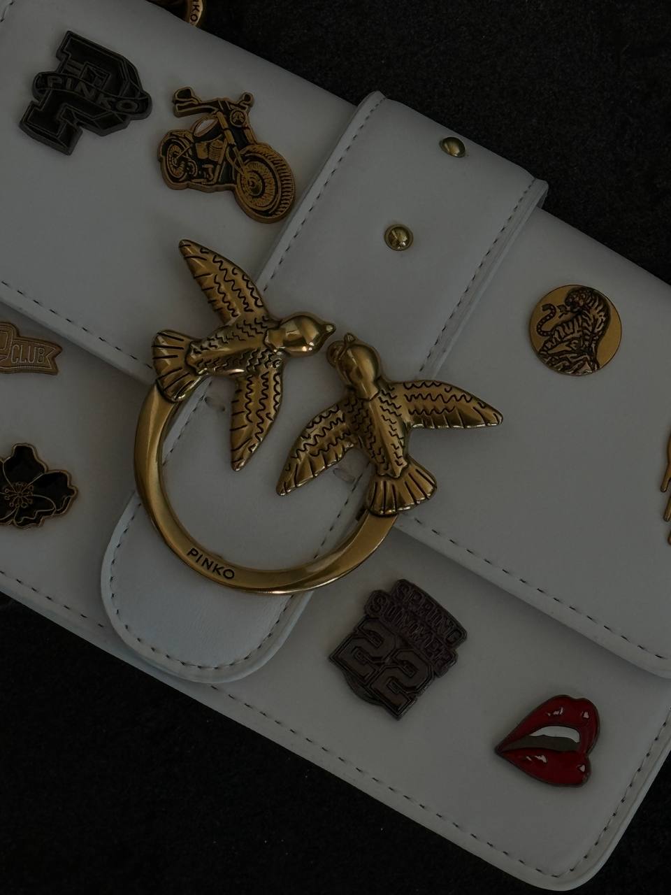 Pinko Mini Love Bag One Simply With Enamel Pin White - 3