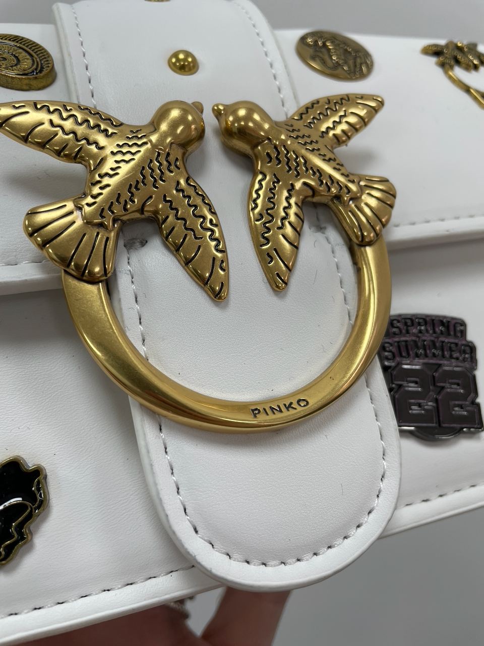 Pinko Mini Love Bag One Simply With Enamel Pin White - 9
