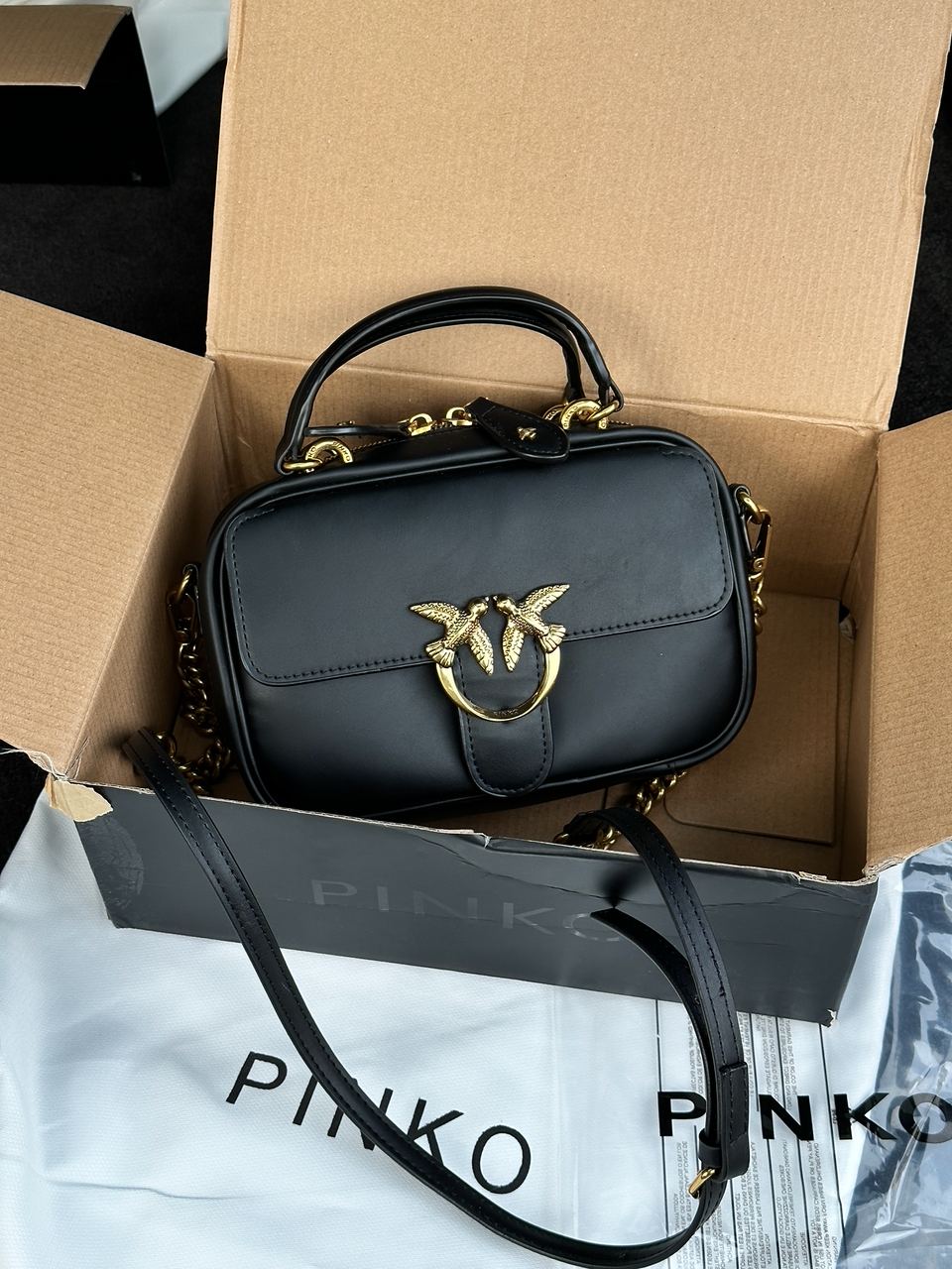 Pinko Square Simply Mini Calfskin Bag Black - 2