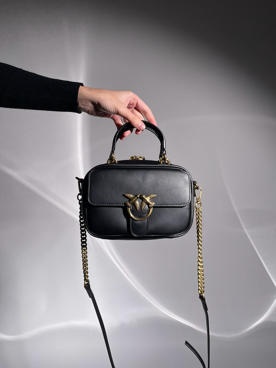 Pinko Square Simply Mini Calfskin Bag Black - 3