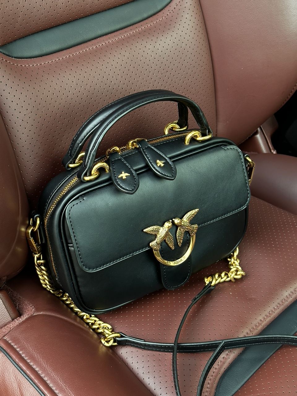 Pinko Square Simply Mini Calfskin Bag Black - 5