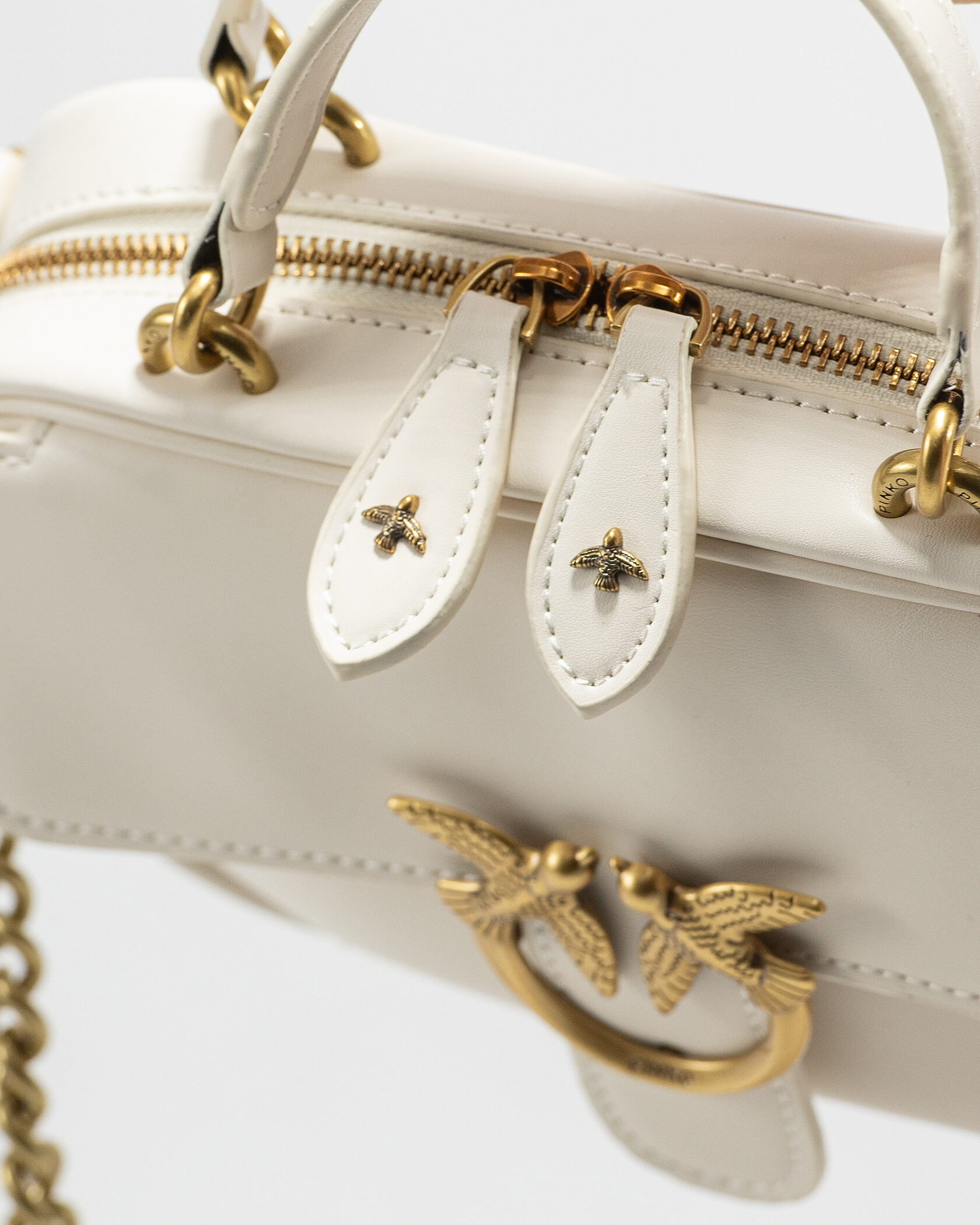 Pinko Square Simply Mini Calfskin Bag Cream - 12