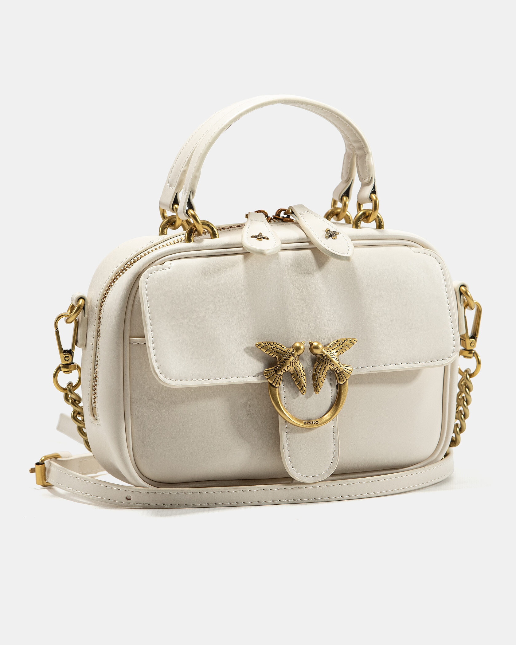 Pinko Square Simply Mini Calfskin Bag Cream - 5