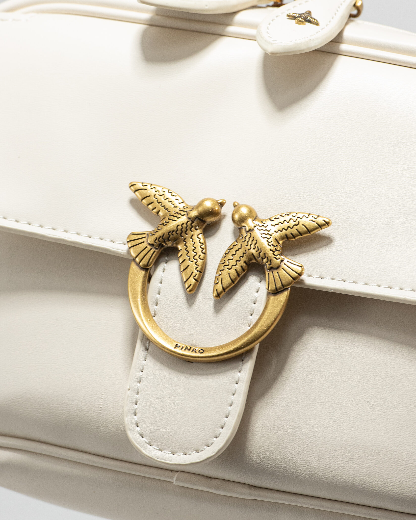 Pinko Square Simply Mini Calfskin Bag Cream - 6