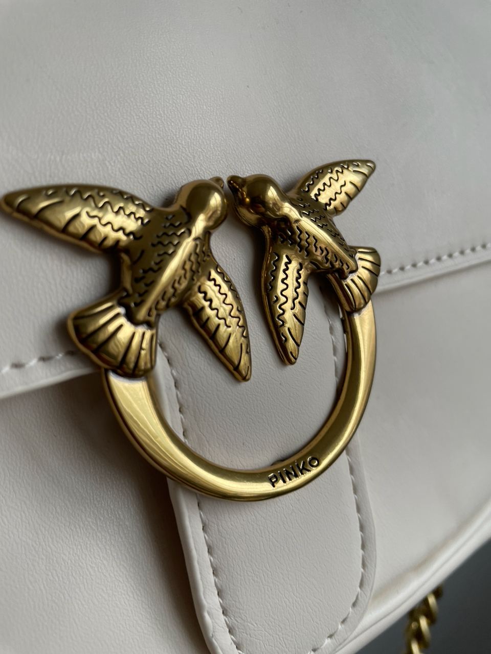 Pinko Square Simply Mini Calfskin Bag Cream - 12