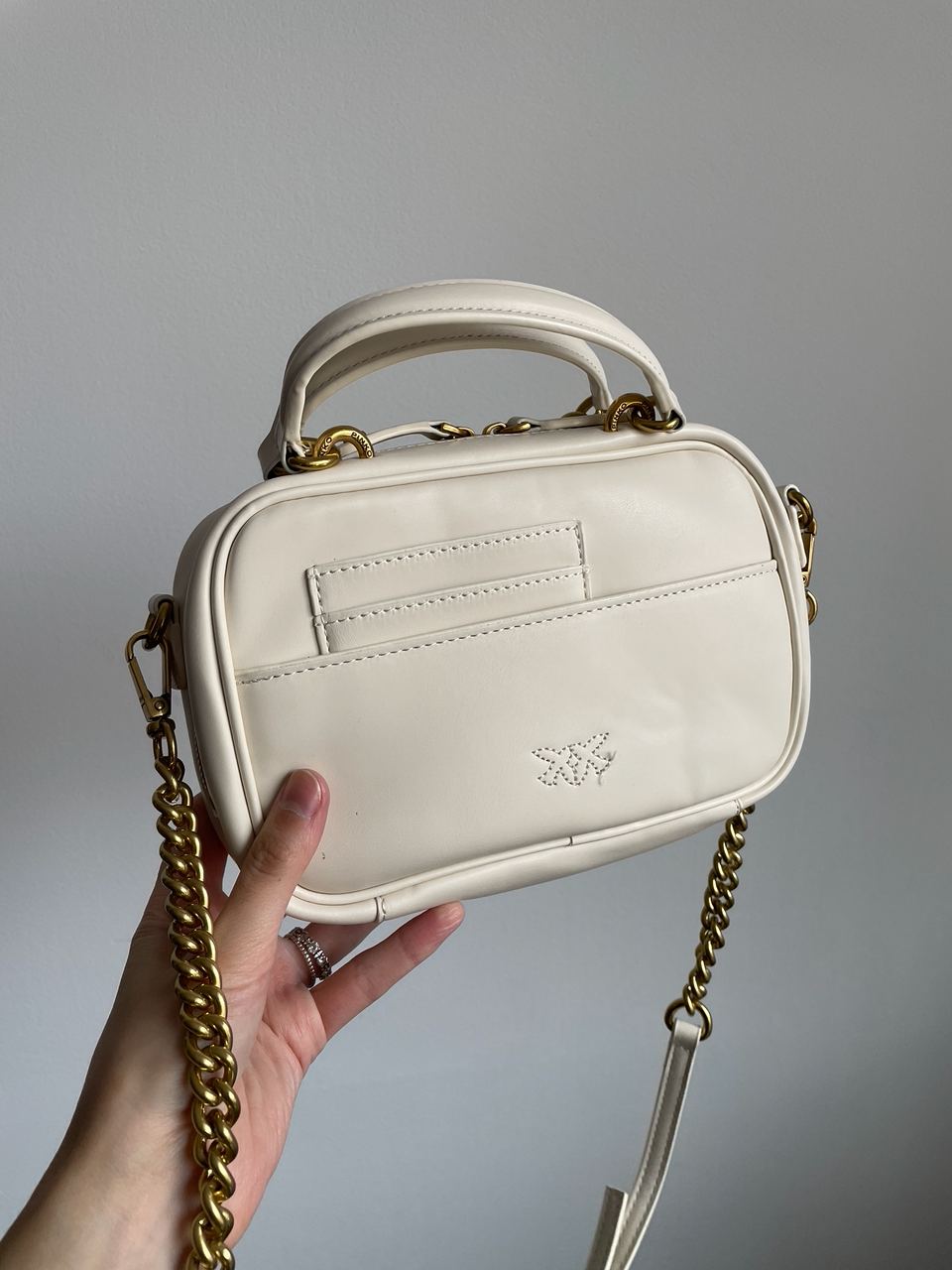 Pinko Square Simply Mini Calfskin Bag Cream - 15