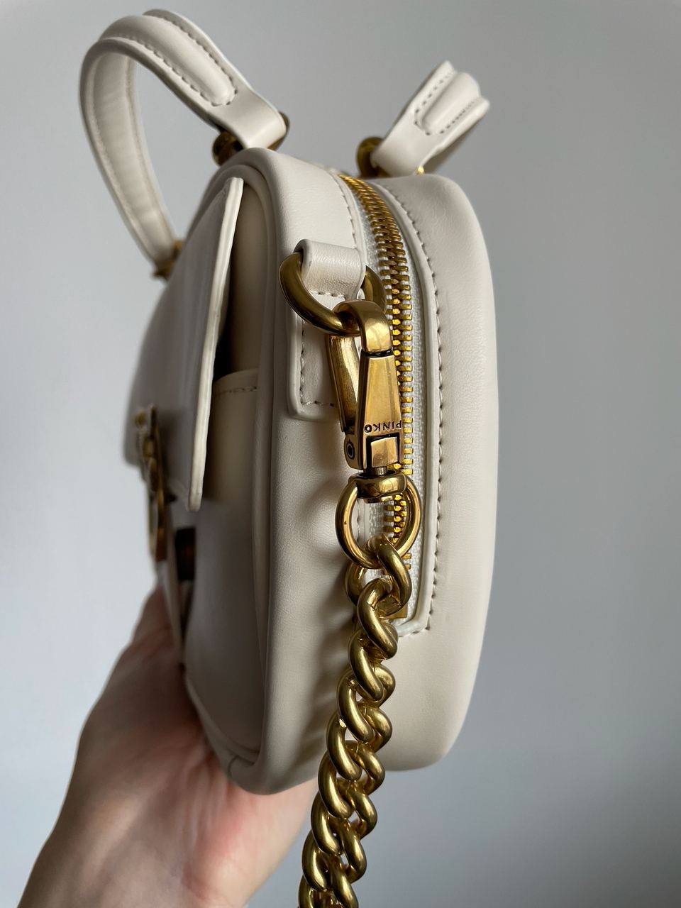 Pinko Square Simply Mini Calfskin Bag Cream - 16