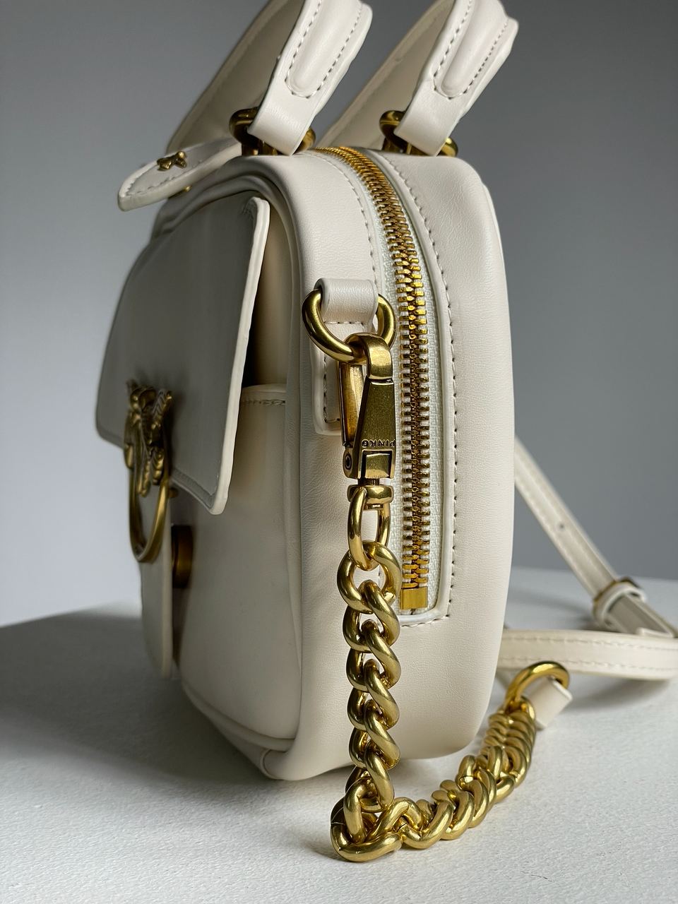 Pinko Square Simply Mini Calfskin Bag Cream - 17