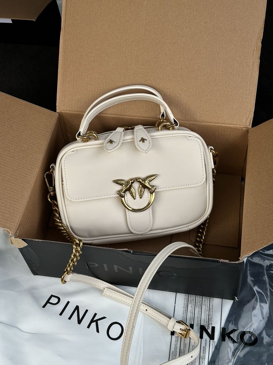 Pinko Square Simply Mini Calfskin Bag Cream - 2