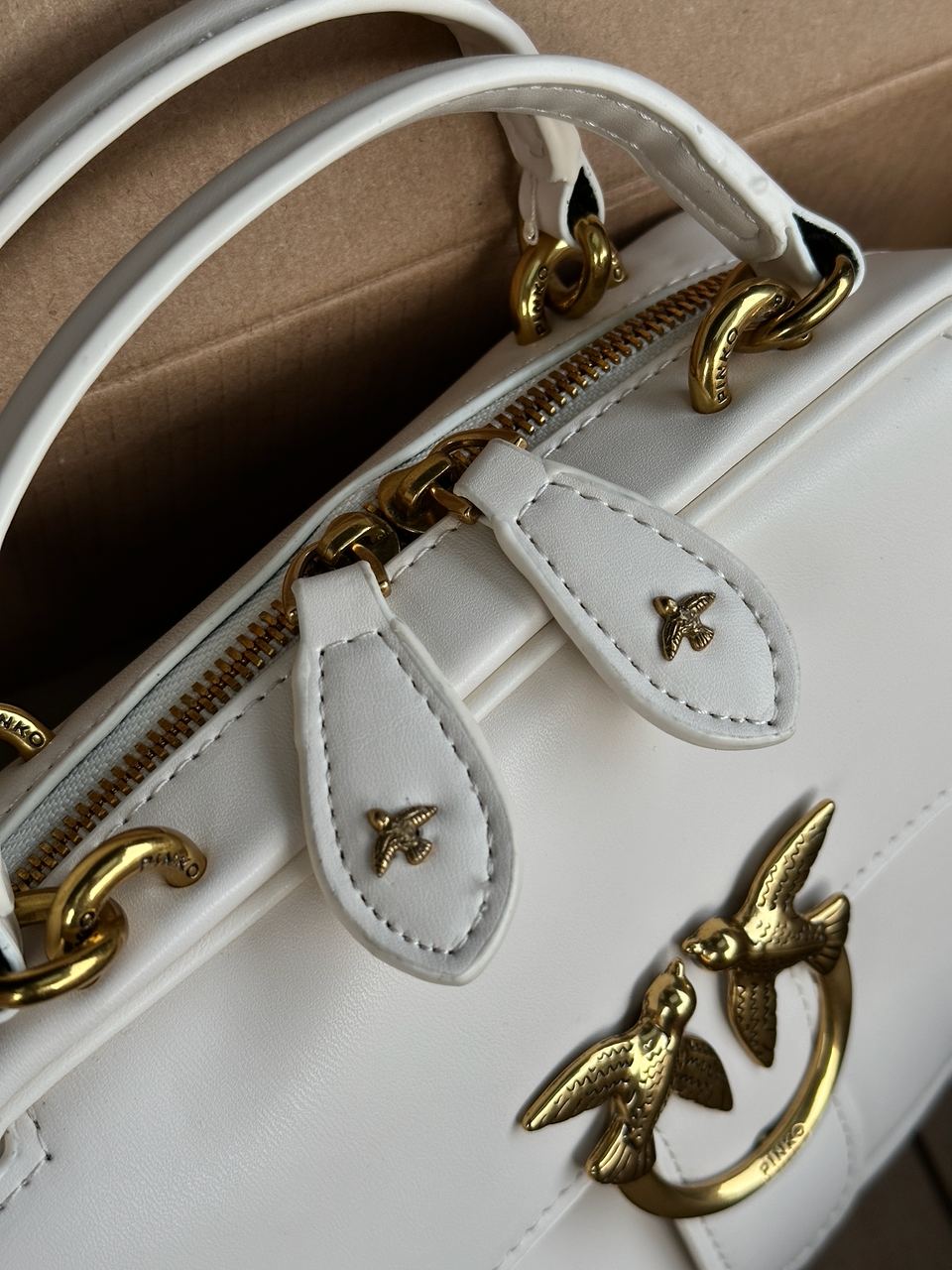 Pinko Square Simply Mini Calfskin Bag Cream - 22