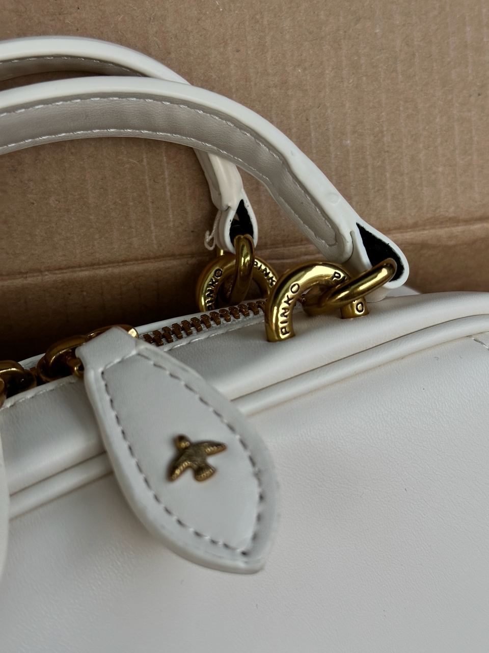 Pinko Square Simply Mini Calfskin Bag Cream - 23