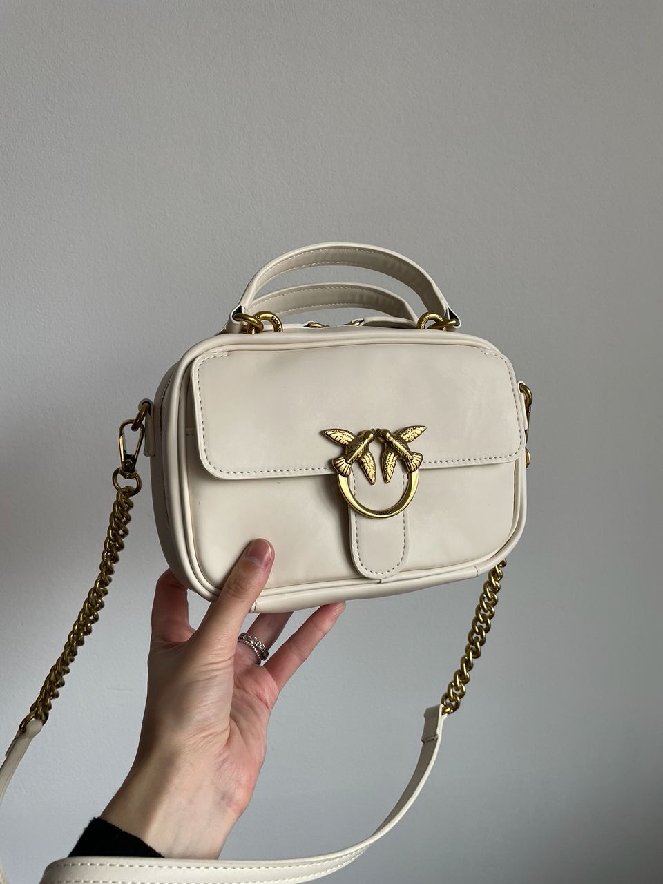 Pinko Square Simply Mini Calfskin Bag Cream - 6
